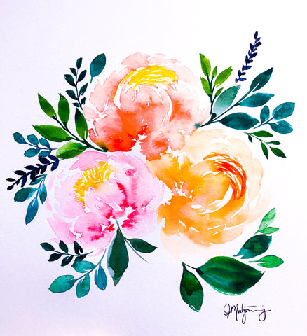 Peony Watercolour Bouquet | Weave & Woven 