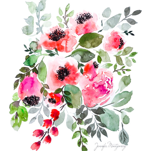 Soft Red Watercolour Florals | Weave & Woven