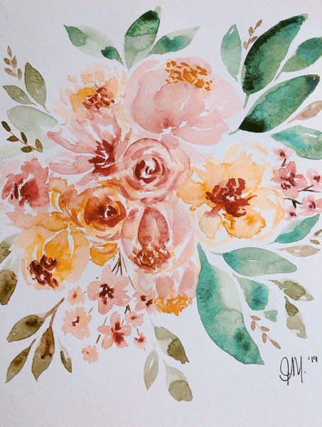 Yellow & Brown Warm Tones Watercolour Bouquet | Painted by J. from Weave and Woven