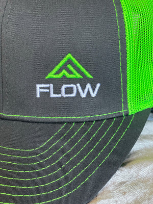 black and lime green trucker hat