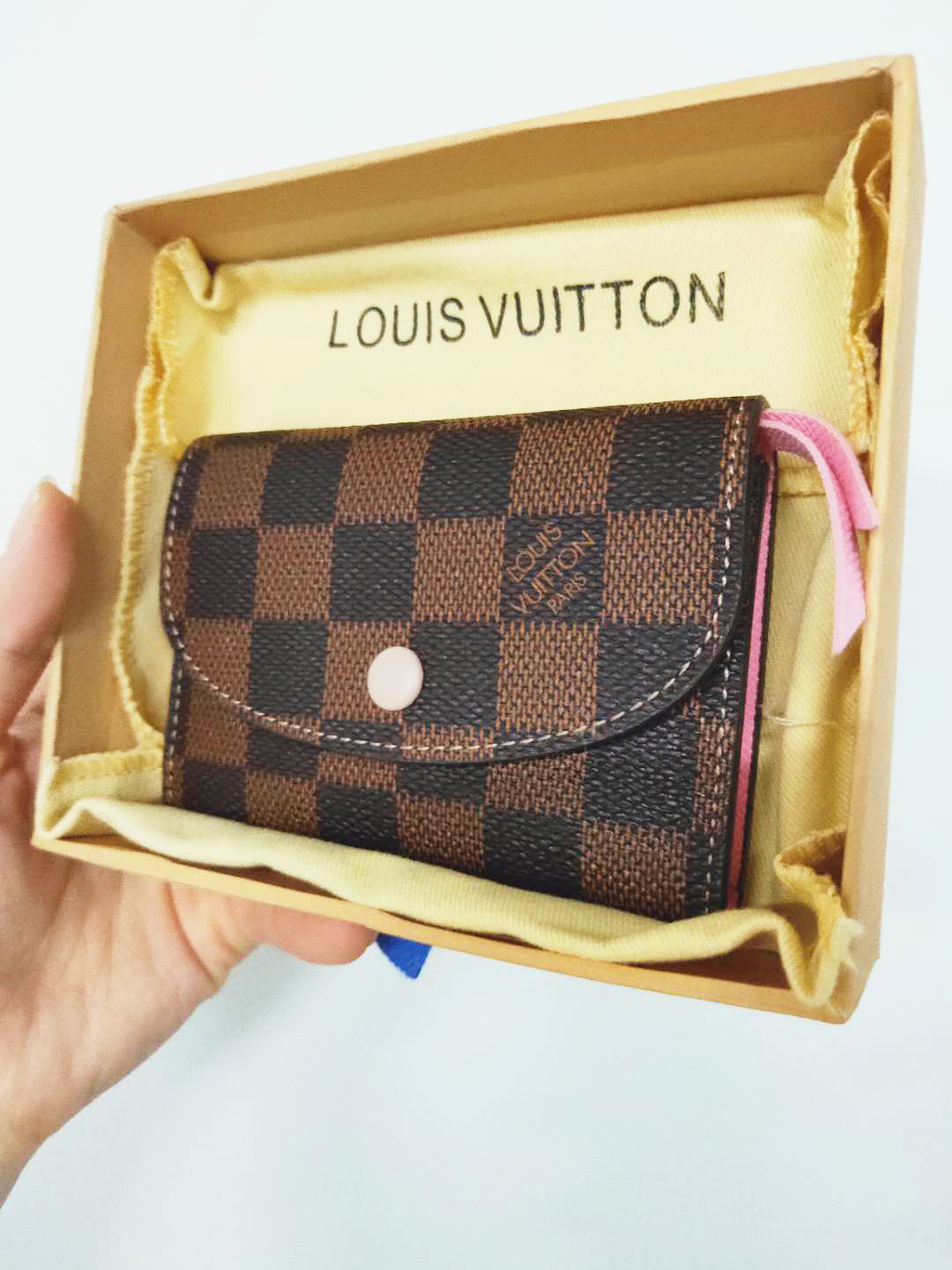 Louis Vuitton LV Pink Buckle Key Packet PU Small Coin Purse Wallet Key Pouch High Quality