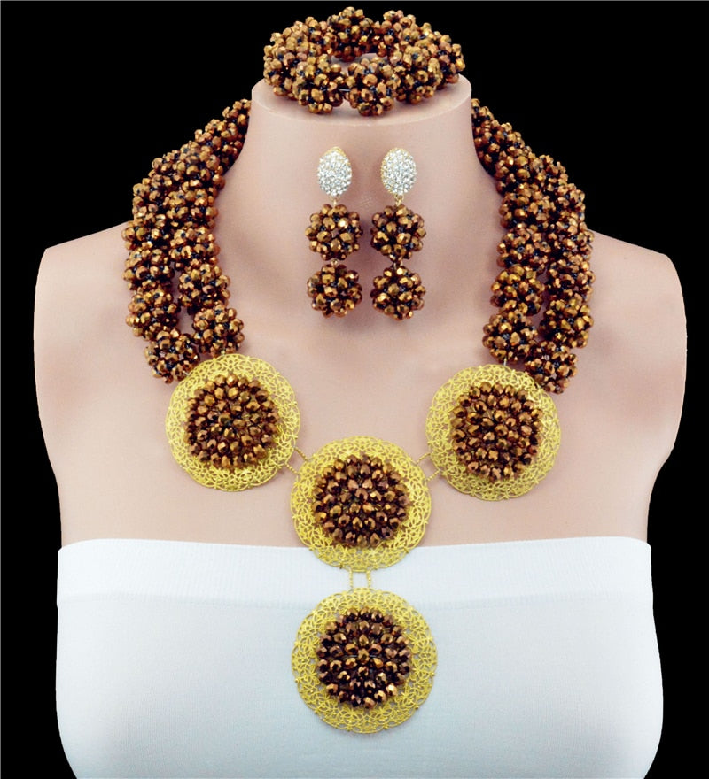 Fantastic Gold Beads Indian Bridal Jewelry Sets African Wedding Jewelr