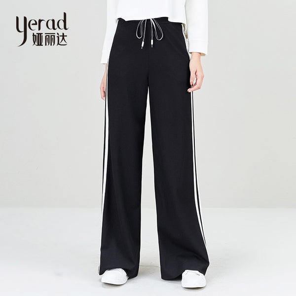 wide leg pants with stripe on side