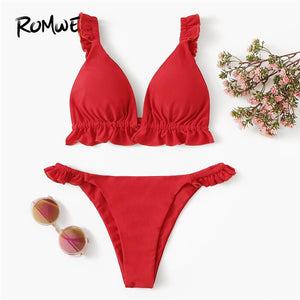 red ruffle swimsuit