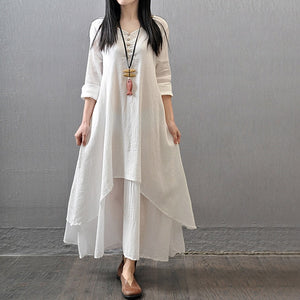 casual white maxi dress with sleeves