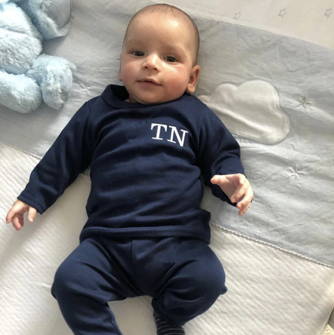 Embroidered navy baby lounge set