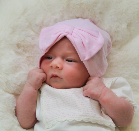 pink baby hat with pink bow