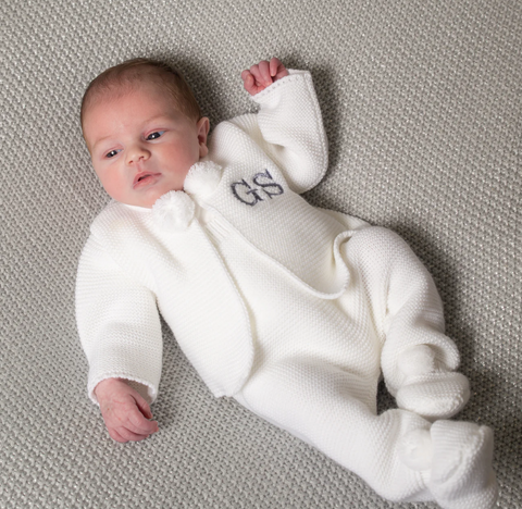 baby white knitted pom outfit
