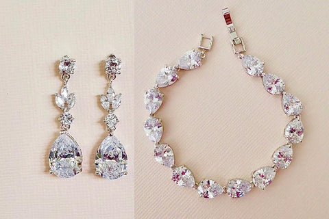 cubic zirconia earrings, diamond earrings, bridal jewellery set
