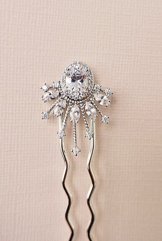 crystal bridal hair pins, cz wedding hair pins