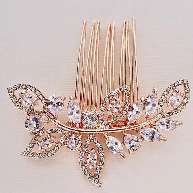Gold Bridal Hair Comb With CZ Leaves – JazzyAndGlitzy