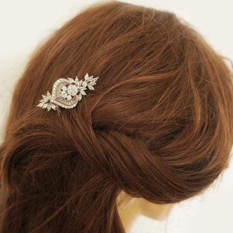 Small Bridal Hair Comb with Flower Leaf Cubic Zirconia | JazzyAndGlitzy