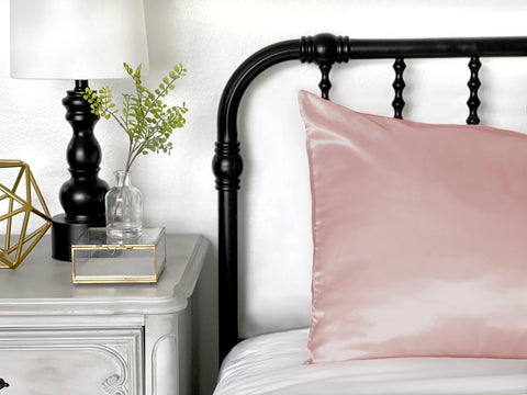 satin pillow case in rose gold