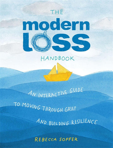 Modern Loss Handbook cover. A little yellow cartoon sailboat in an ocean with waves.