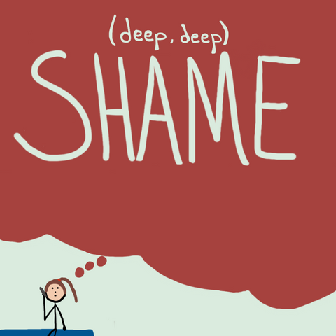 Thought bubble color replaced with read and 'Relief' is replaced with '(deep, deep) shame.'