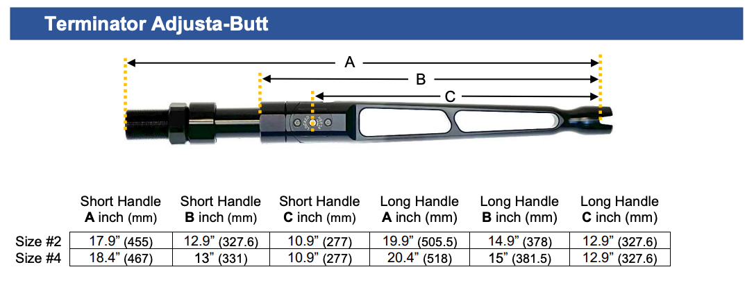 Winthrop Tackle Terminator Adjustable Rod Butts Measurement Diagram