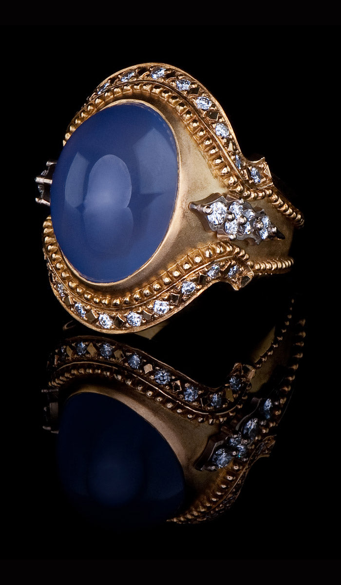 Ellensburg Blue Chalcedony and Diamond Ring EBR-604