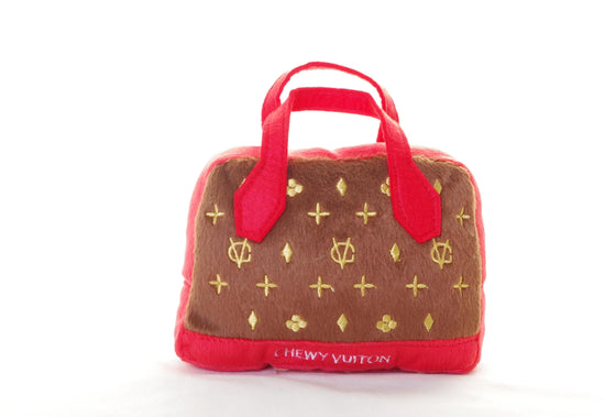 Chewy Vuitton Red Trim Designer Purse Dog Toy