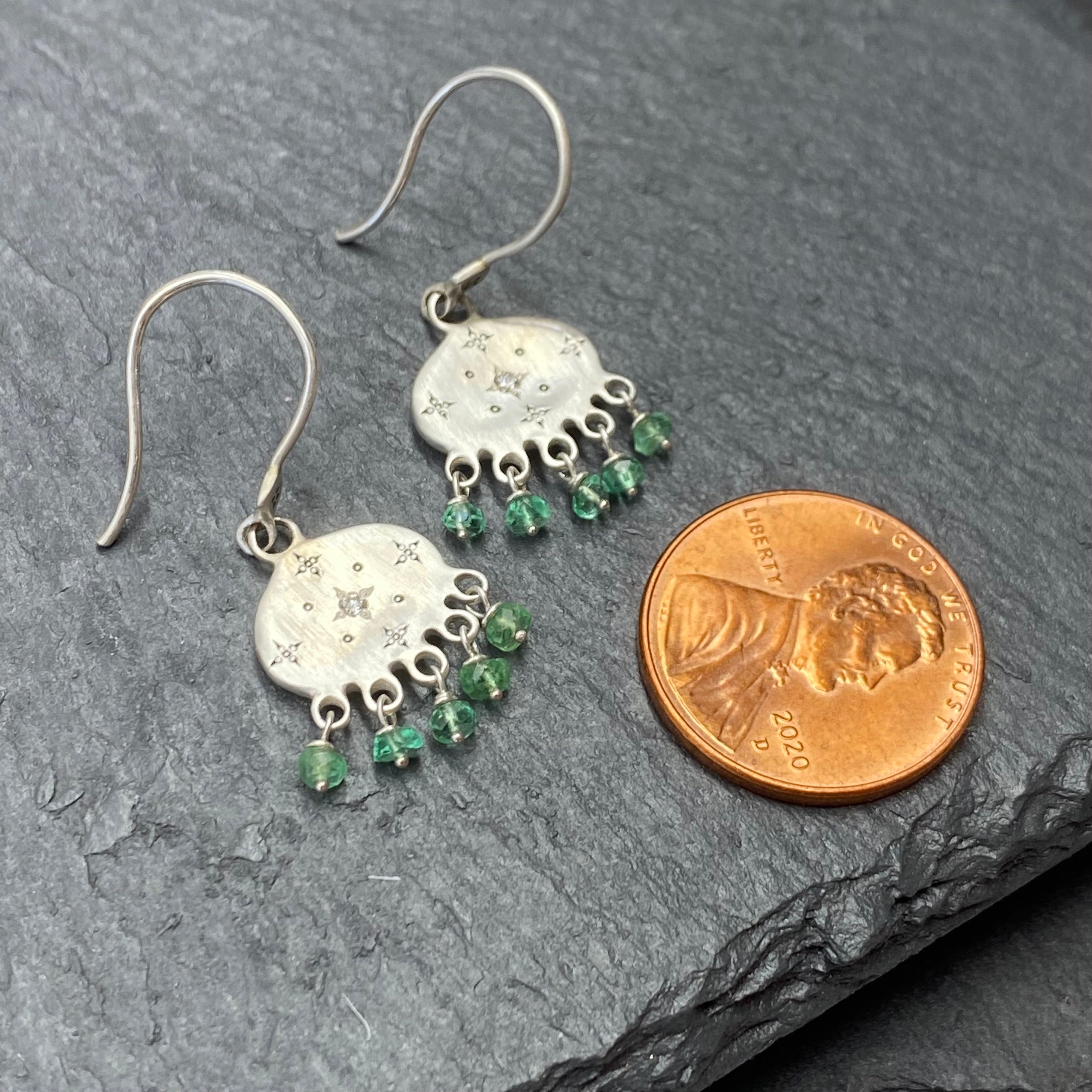 Beaded New Moon Earrings in Emerald