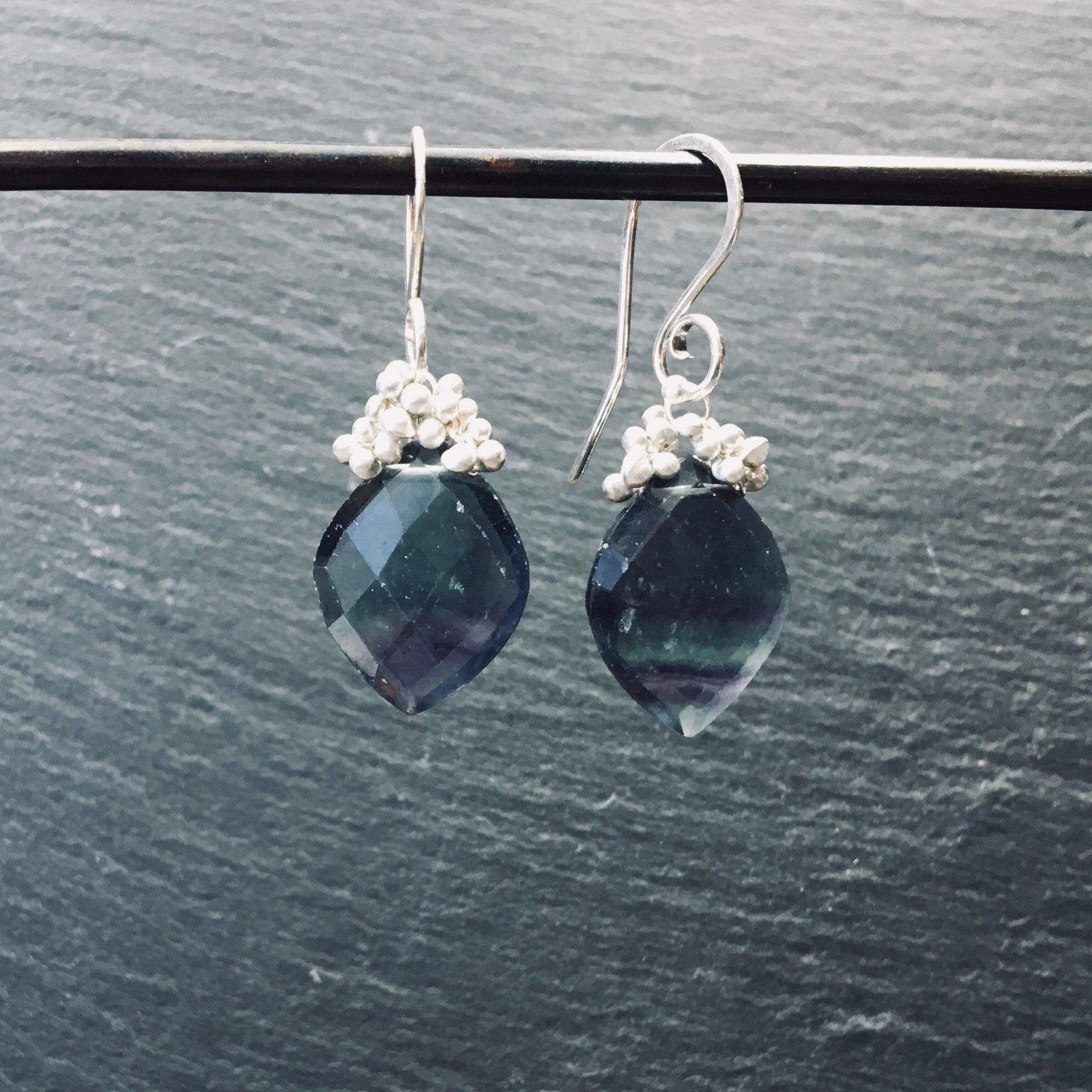 Caviar Dew Drop Earrings With Fluorite