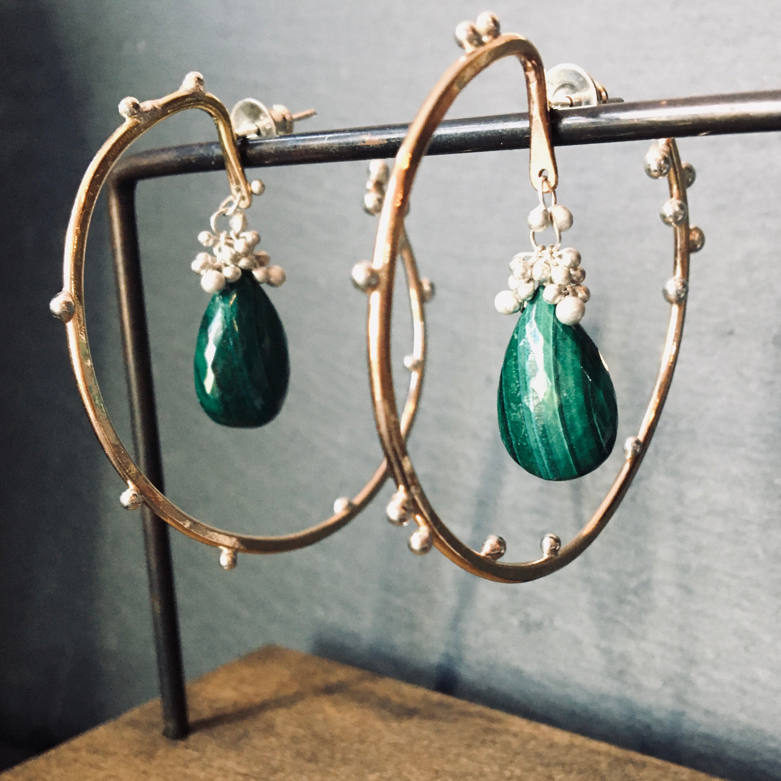 Dew Drop Hoops with Malachite