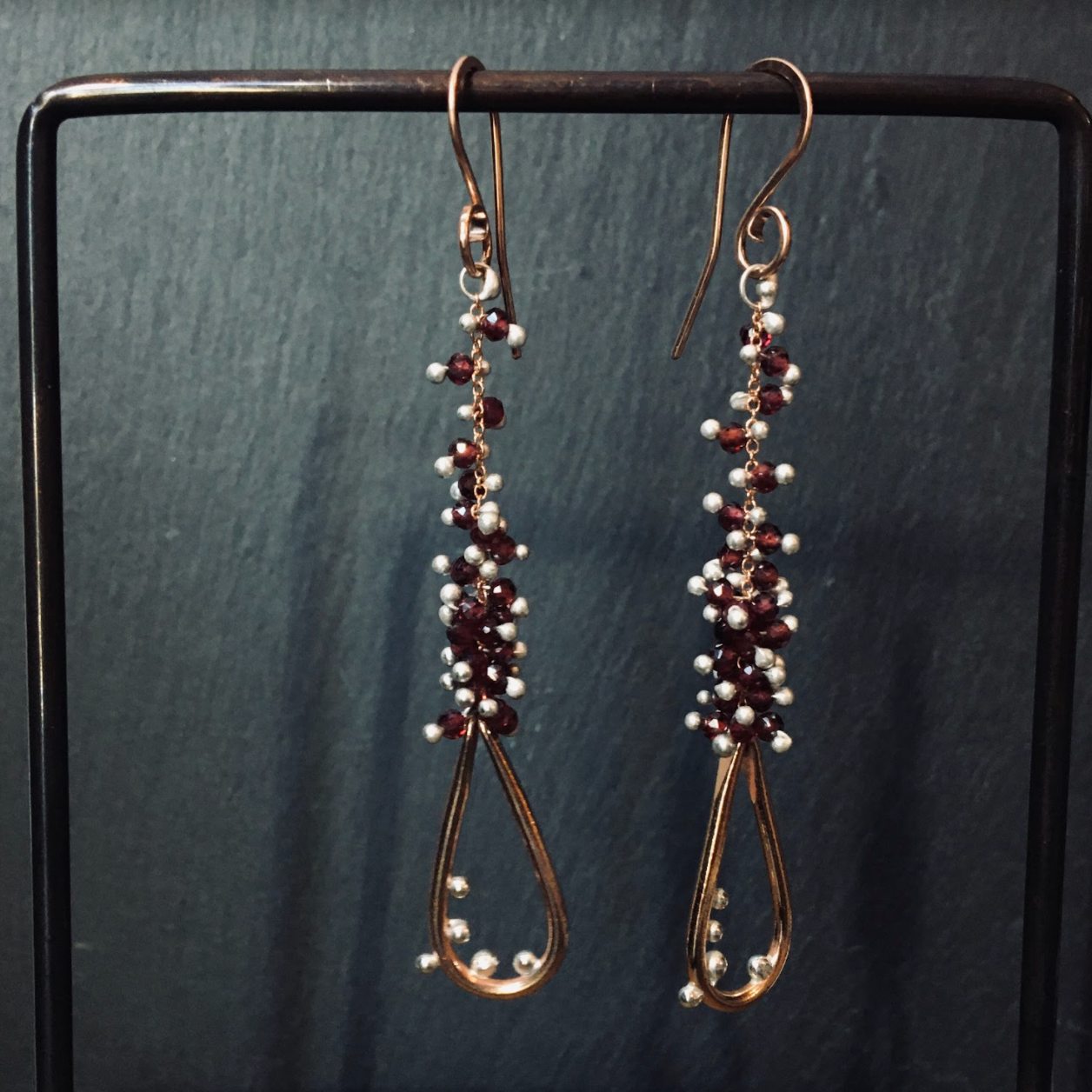 Small Bulb Tear Earrings with Garnet