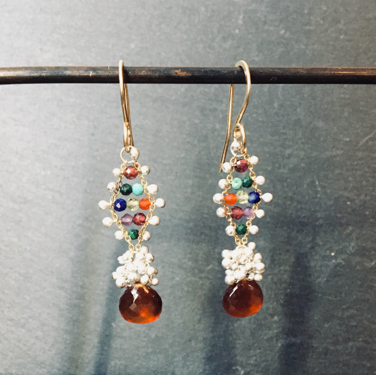 Woven Colorful Earrings with Garnet