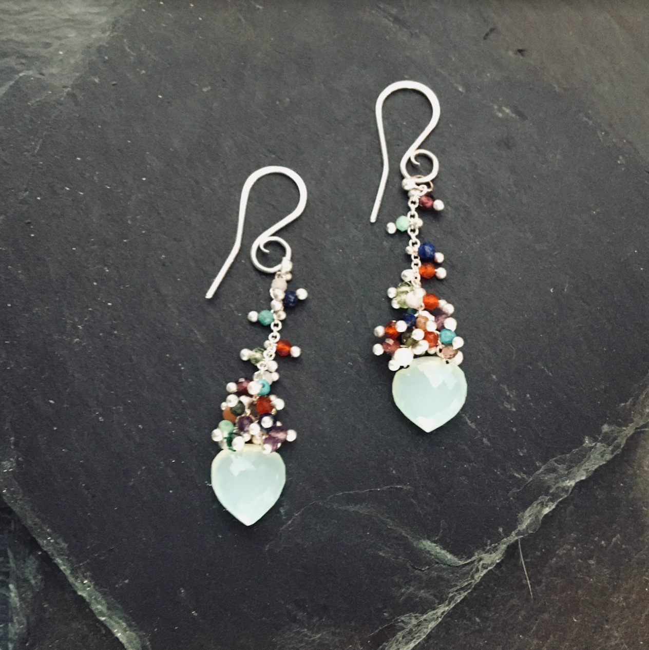Colorful DewDrop Earrings with Chalcedony