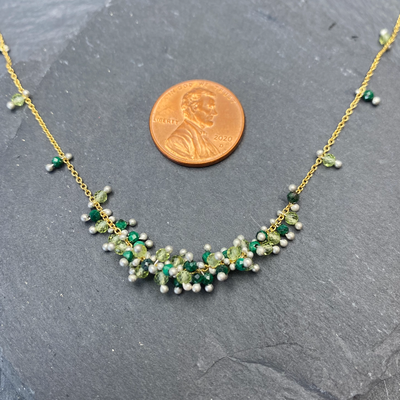 Green and Gold Clustered Wisteria Necklace