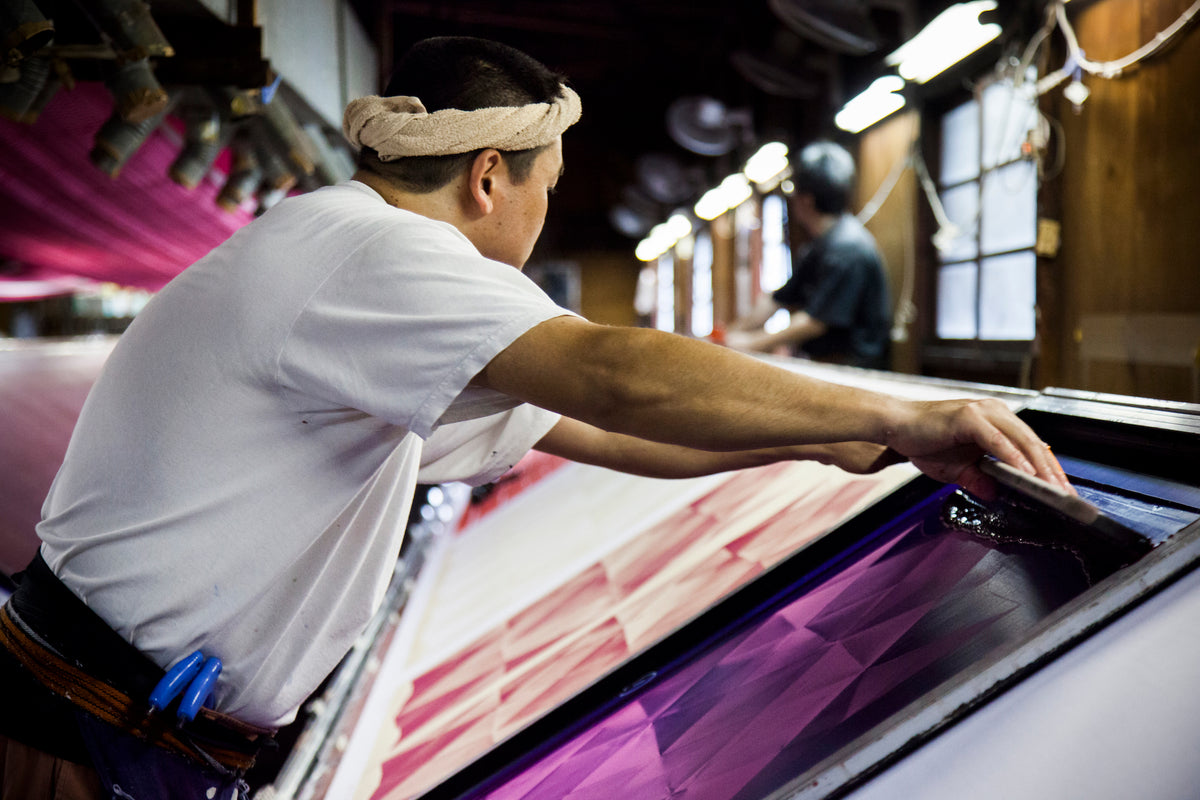 Hand printing furoshiki in Japan