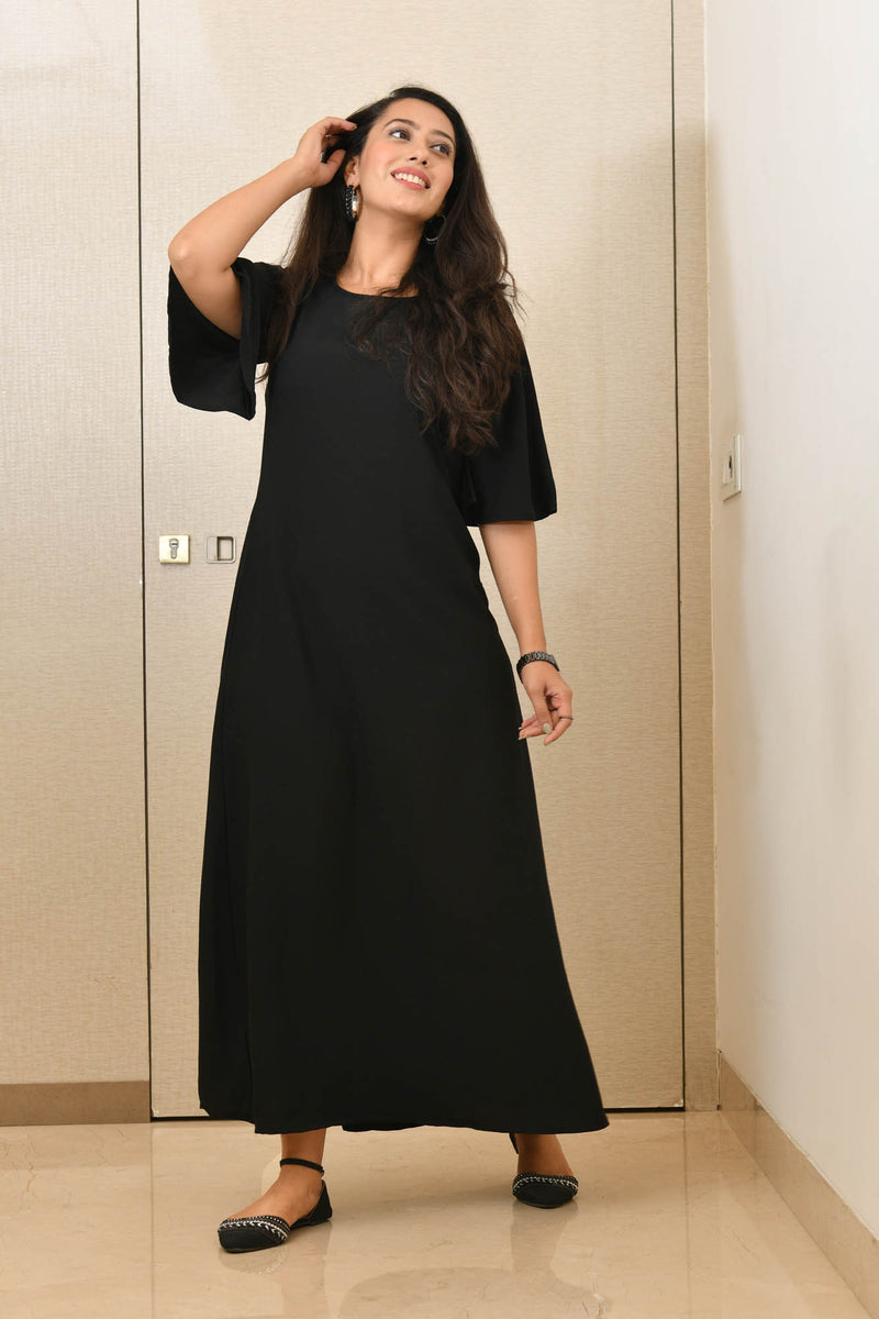 Anshi Black A-Line Long Dress – Navvi E Retail Private Limited