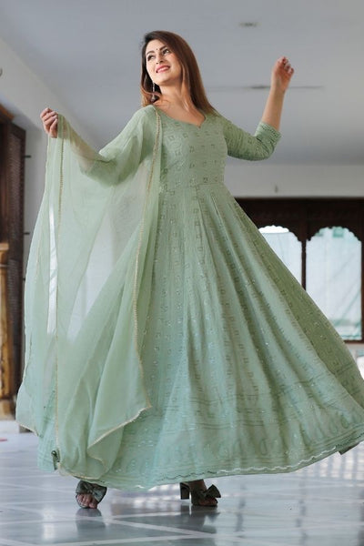 Green Chikankari Anarkali Suit Set – Navvi E Retail Private Limited