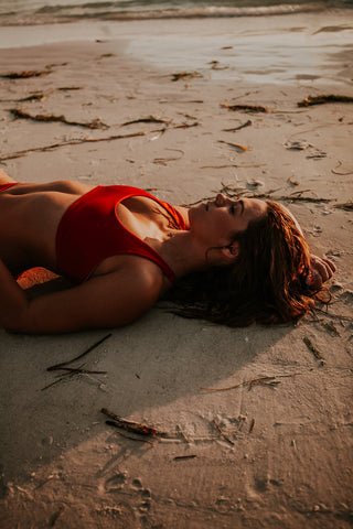 spicy orange red and nude seamless reversible racerback bikini top