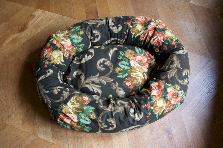 small brown floral dog bed
