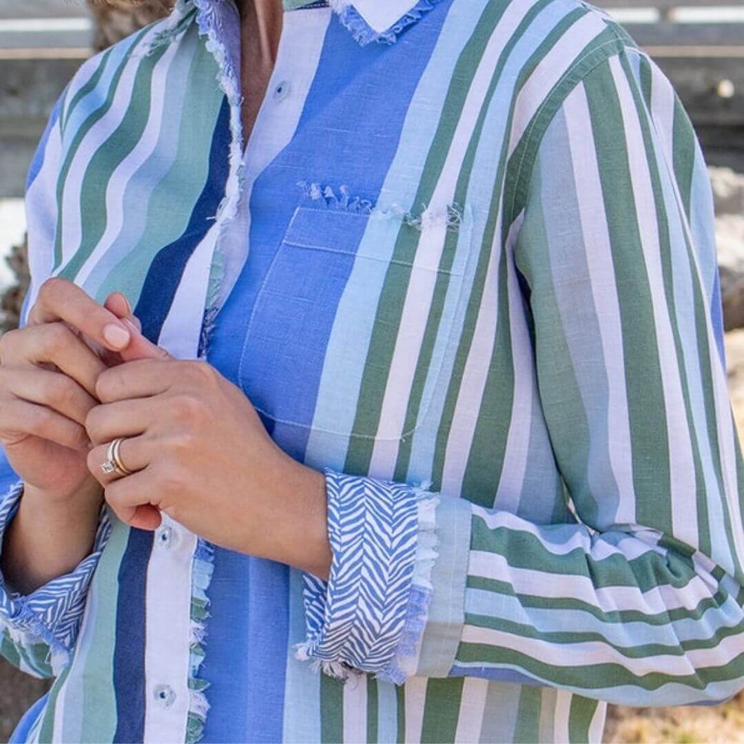 Blue & Green Striped Shirt - Kristin Chase