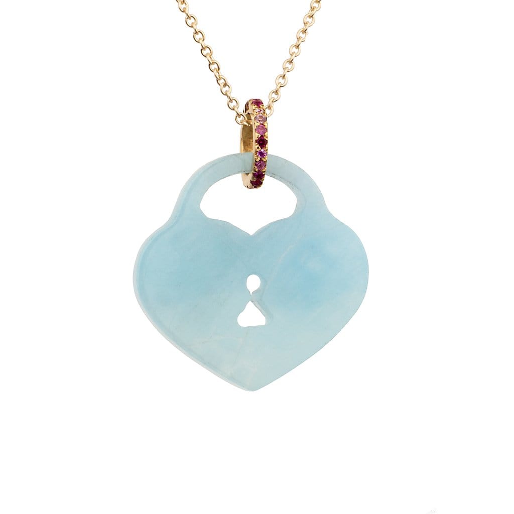 Aquamarine Heart Lock Necklace