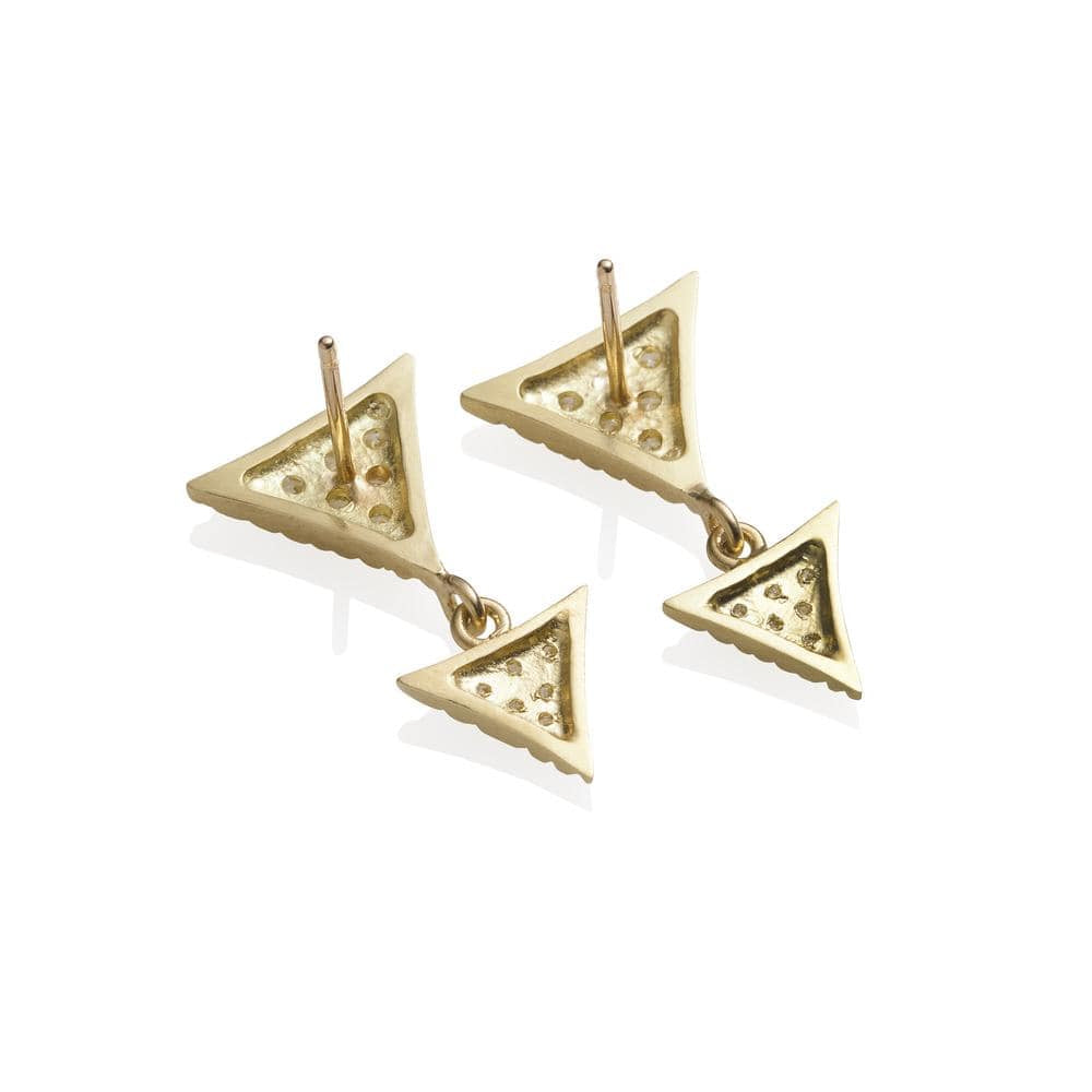 Double Triangular Pave Diamond Scale Drop Earrings