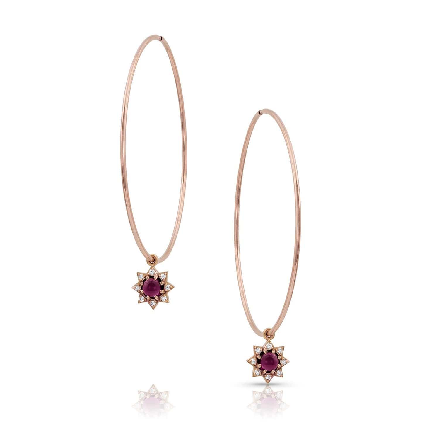 Ruby Diamond Starburst Charms on Hoops