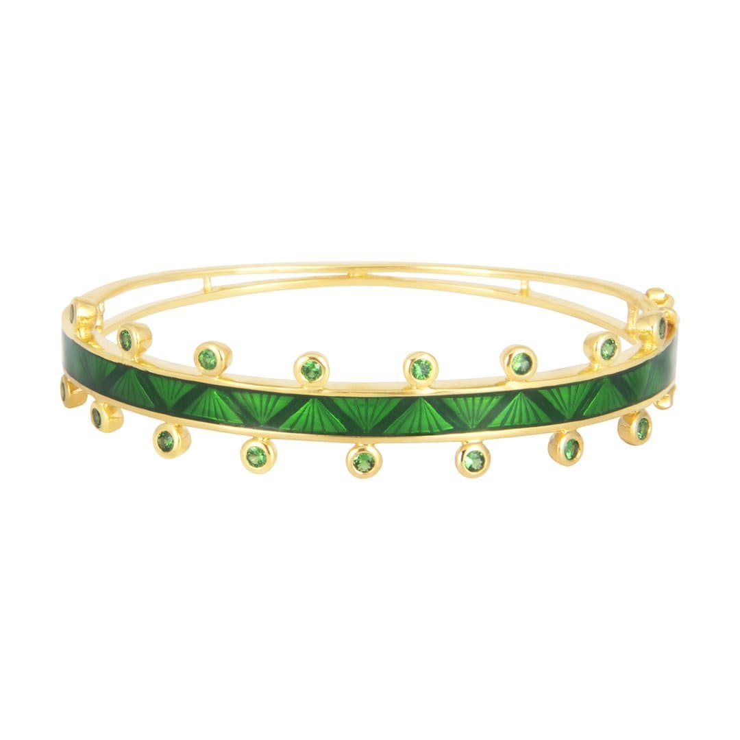 Tsavorite and Green Enamel Gold Bangle