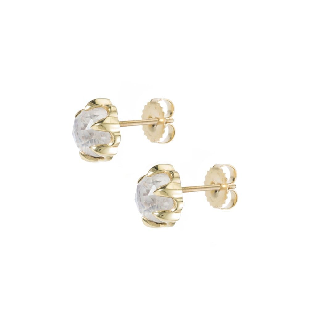 Faceted Moonstone Yellow Gold Studs