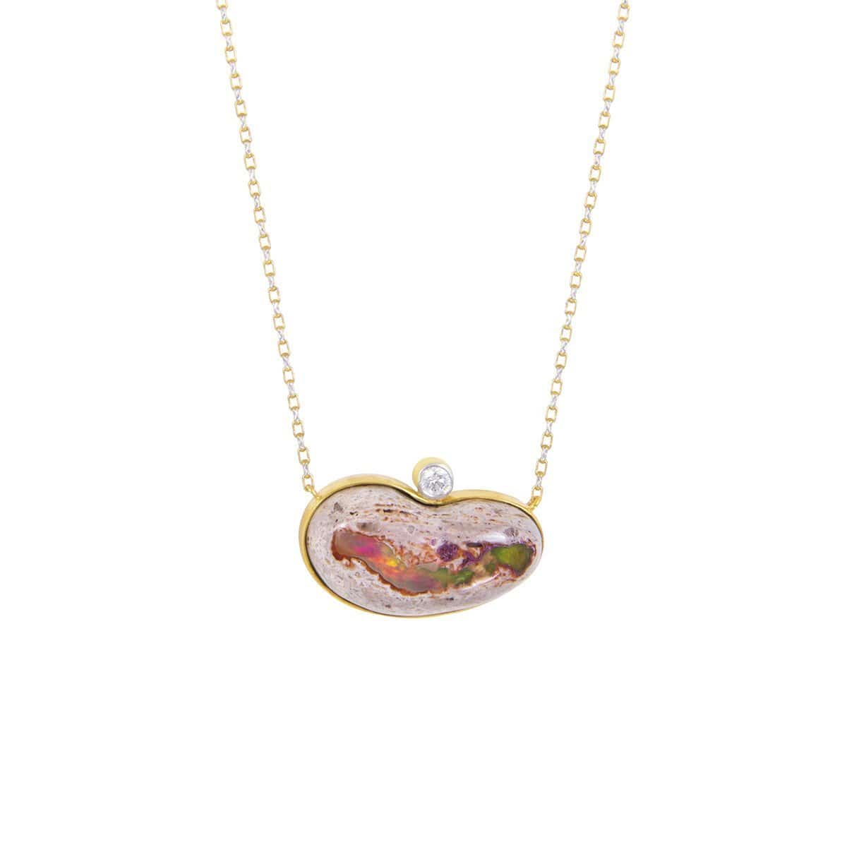 Opal In Matrix Diamond Bezel Necklace