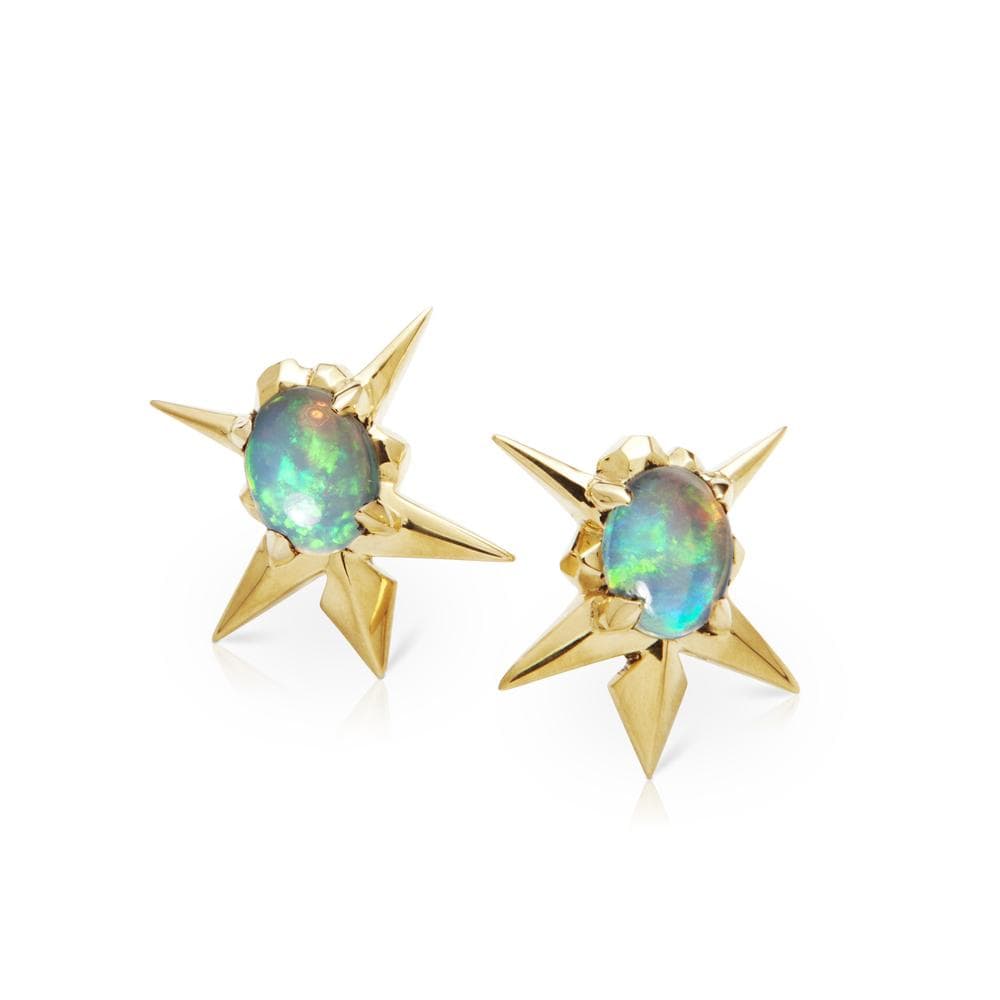 Starburst Opal Yellow Gold Earrings