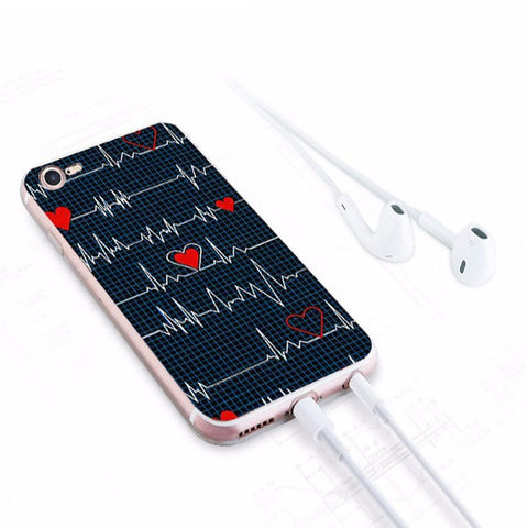 Coque pour iPhone imprimé graphe électrocardiogramme avec des cœurs - Protection silicone pour smartphone spécial infirmière