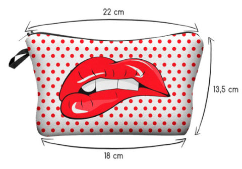 Pochette "Kiss" blanche à pois rouges motifs lèvres - trousse de rangement pour infirmières