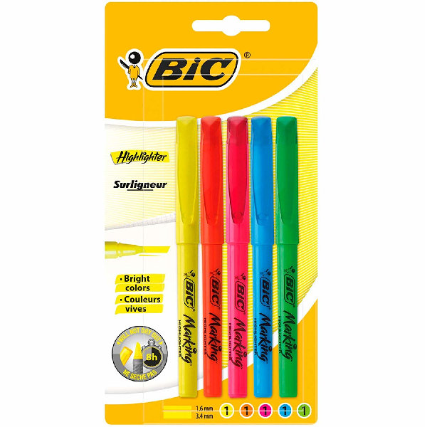 surligneurs BIC Highlighter - pack de 5 couleurs