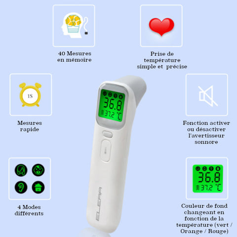 Thermomètre médical sans contact frontal et auriculaire - Elera AOJ-20A