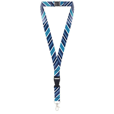 Cordon tour de cou motif "Rayures" bleu pour porte badge