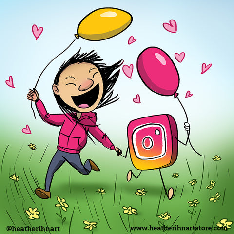 Cartoon Image of Me Frolicking in Flower Field with Social App Icon