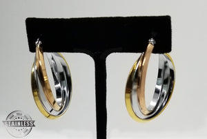 Stainless Steel Fashion Tri-Color Hoop Earrings MOC208