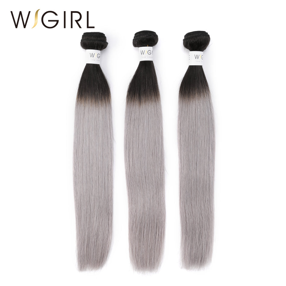 Ombre T1b Grey Silver Grey Hair Bundles Straight